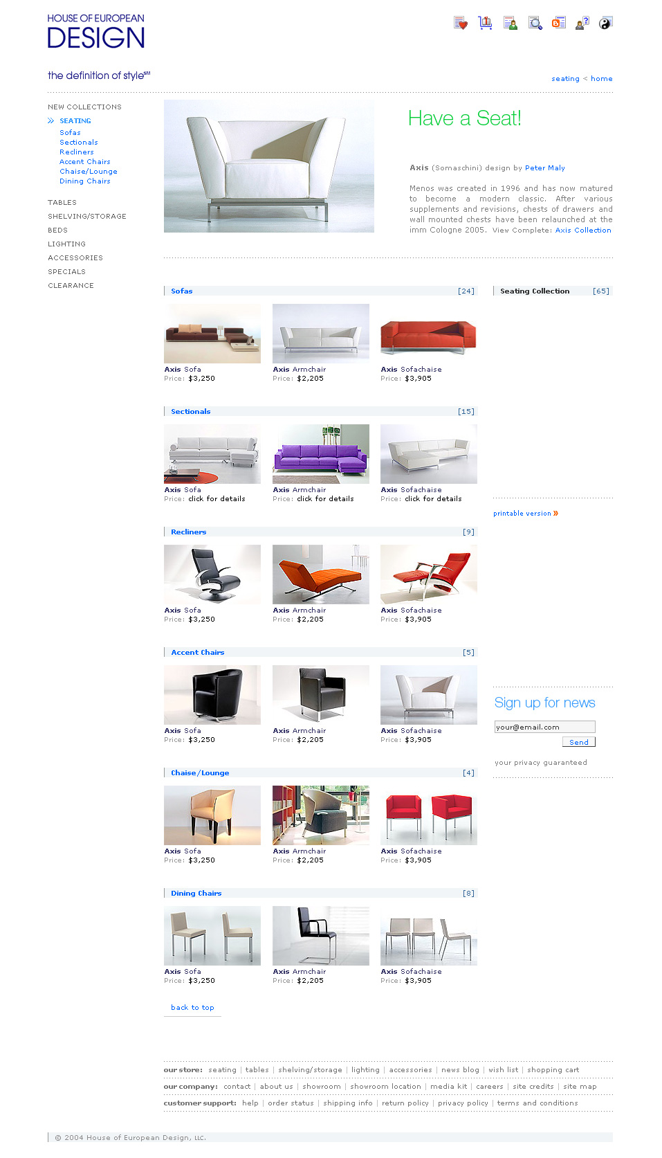 Website design for a furniture store